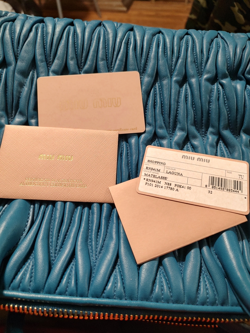 New Miu Miu Teal Blue Matelassé Leather Shoulder Bag - Picture 12 of 14